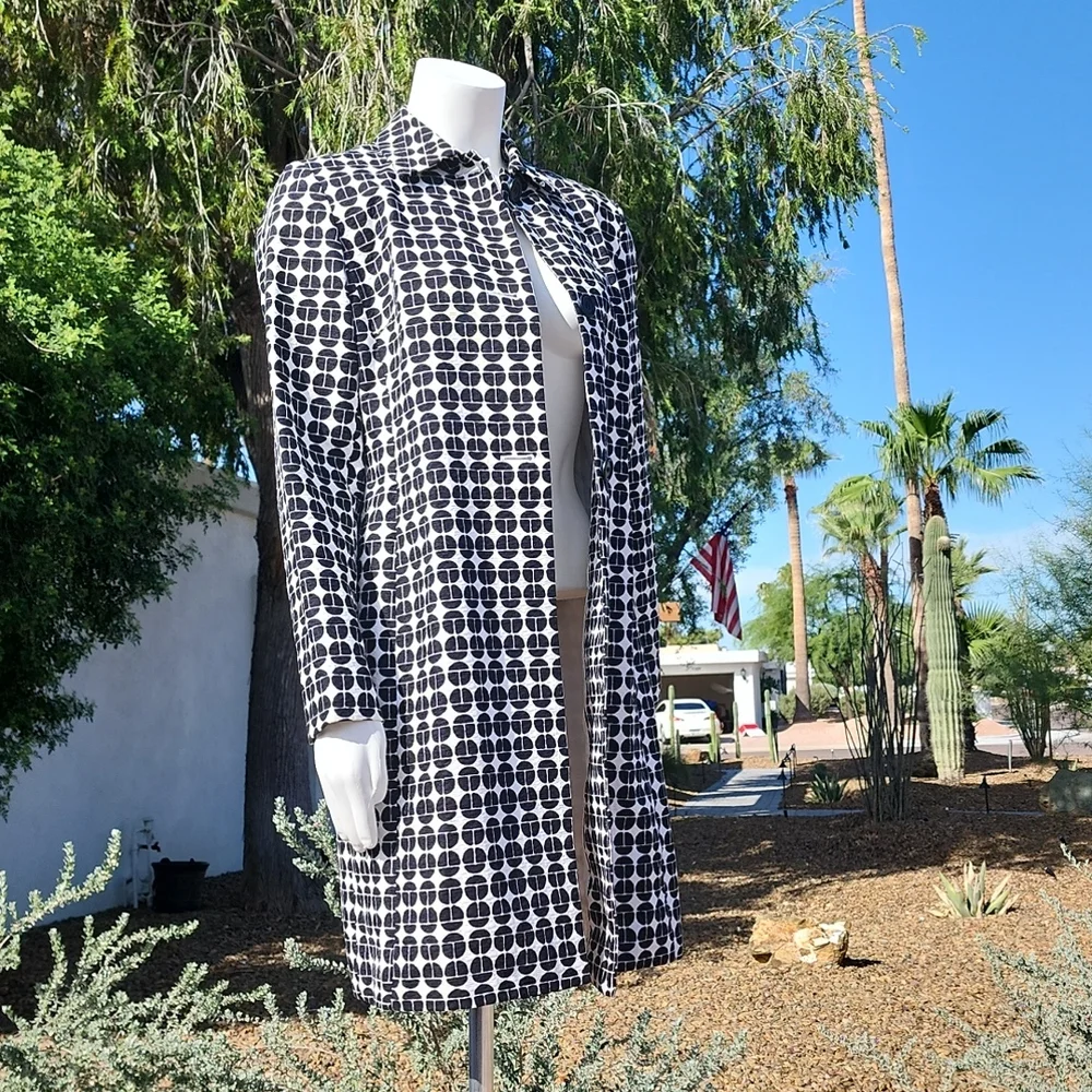 NINE WEST Black White Topper Long Jacket XS Peacoat Driving Coat Retro Mod Vibe - Picture 10 of 16